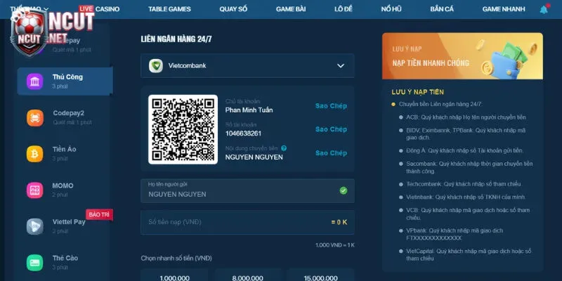 Nạp tiền/rút tiền LUCKY88 - Cách giao dịch cho người chơi mới 2 LUCKY88 hỗ trợ giao dịch qua nhiều ngân hàng